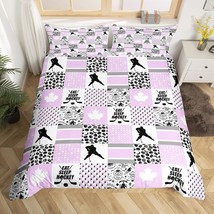 Ice Hockey Bedding Set Buffalo Plaid Decor,Pucks Sports Ball Games Duvet Cover T - £47.83 GBP