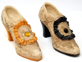 Frilled Gem Fashion Heels Shoe Figurine Textured Ceramic Cream Vintage Set of 2 - £9.07 GBP