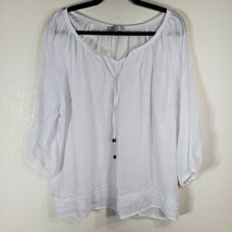 Carolyn Taylor Woman 1X Sheer White Peasant Blouse Cottagecore Tassel Tie - $18.80