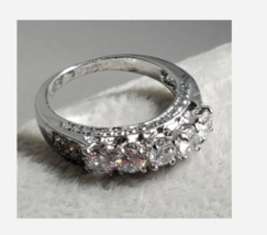 SILVER MULTI RHINESTONE COCKTAIL RING SIZE 5 6 7 8 9 10 11 - £31.59 GBP