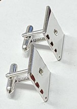 Vintage SWANK Silver Tone Men&#39;s Cufflinks Clear Faceted Stone Scalloped Sides - £7.49 GBP