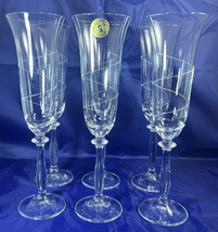 Vtg Set 6 Hand Blown Crystal Champagne Glass Etched Spirals Bohemian *Pre-Owned* - £29.46 GBP