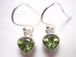 Very Small Faceted Peridot Heart Shaped 925 Sterling Silver Dangle Earrings - £10.06 GBP