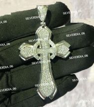 Customize Cross Pendant 2.34Ct Round Cut Real Moissanite 925 Sterling Silver - £445.88 GBP