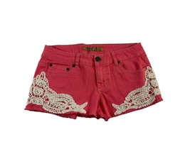 Celebrity Pink Shorts Junior Size 5 Coral Denim Lace Applique Stretch Ra... - $14.85