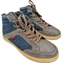 levi&#39;s men&#39;s blue denim canvas grey leather lace-up high-top casual size... - $271.99 MXN