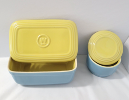 Hall Westinghouse Refrigerator Dishes Blue Yellow MCM Rectangle + Round w/ Lids - £35.55 GBP