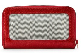No Boundaries Ladies Zip Around Wristlet Wallet Red Glitter See Through On Side - £8.98 GBP