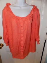 CARIBBEAN JOE 3/4 Sleeve Tangerine Button Down Shirt Top Blouse Size 1X Women&#39;s - £19.59 GBP