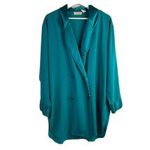 Vtg Victorias Secret Size M Satin Sleep Shirt Teal Short Tuxedo Double Breasted - £12.98 GBP