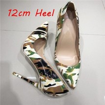 Army green camouflage fashion 12cm high heeled pumps shallow pointed toe woman p - £54.98 GBP