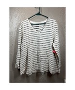 NWT St John&#39;s Bay Stripes Blouse 3/4 Sleeves V Neck French Terry Size XL - $30.77 CAD
