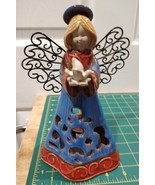 Blue &amp; Red Ceramic Angel Holding Dove - Tea light / Votive Holder - 8 1/... - £15.22 GBP