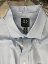 Jos A Bank Traveler Dress Shirt Men  17 - 34/35 Blue Long Sleeve - $20.25 CAD