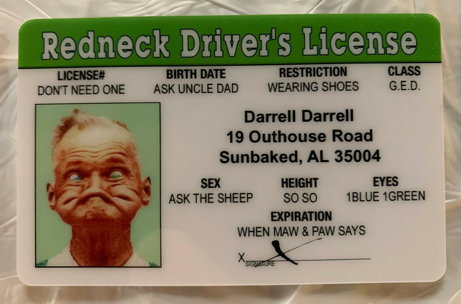 Red Neck Drivers License Joke Novelty ID Card Redneck Hillbilly - $8.91