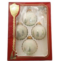 Rauch 4 Glass Ornaments Jade Green w/ White Mica Glitter Victoria Collection VTG - $14.68