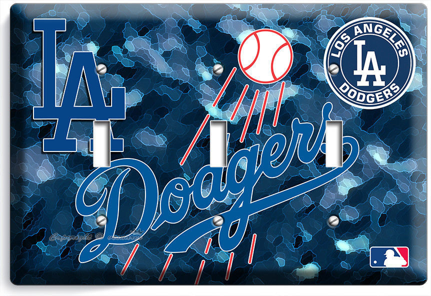 LA LOS ANGELES DODGERS BASEBALL TEAM 3 GANG LIGHT SWITCH PLATE BOY BEDROOM DECOR