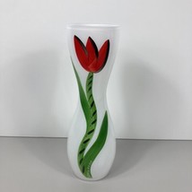 Kosta Boda Glass Flower Vase Green Red Tulip Signed Ulrica HV LP Hydman-Vallien - £149.05 GBP