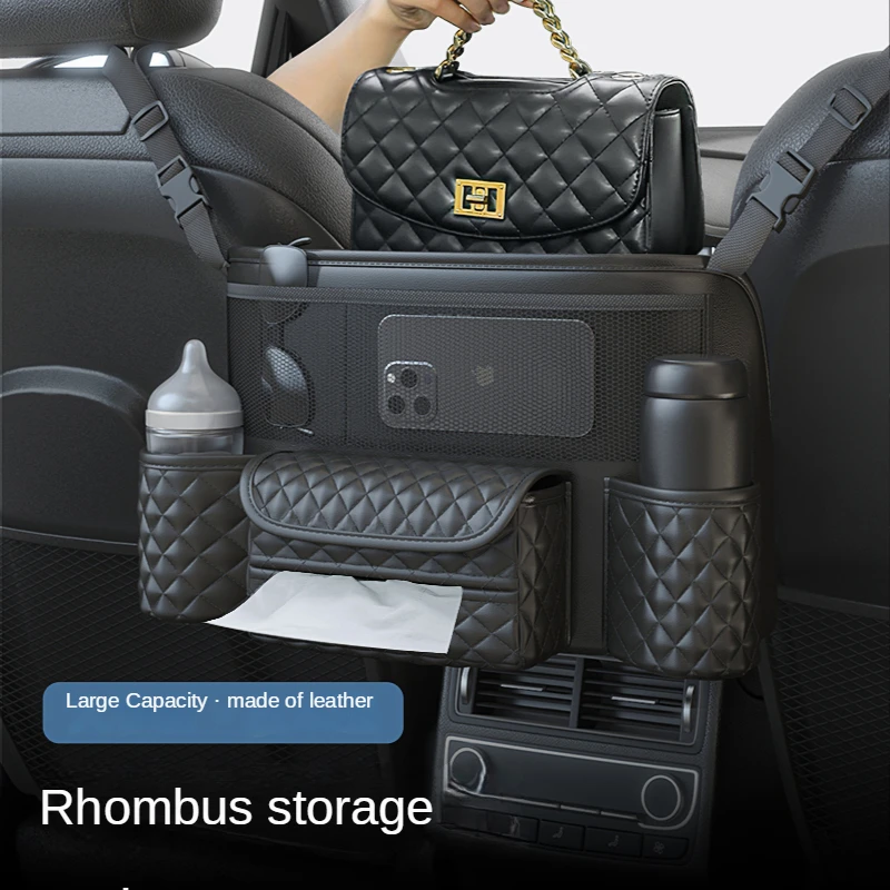 Leather Car Seat Middle Hanger Storage Bag Luxury Auto Handbag Holder Be... - $20.60+