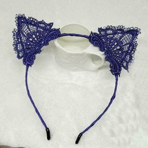 Women&#39;s Girl Dark Blue Polyester Headband Cute Lace Cat Ear Halloween Si... - £3.43 GBP