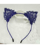 Women&#39;s Girl Dark Blue Polyester Headband Cute Lace Cat Ear Halloween Si... - £3.43 GBP
