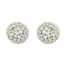 0.75Ct Rond Imitation Diamant Halo Solitaire Boucles D&#39;Oreilles or Jaune Plaqué - £161.79 GBP
