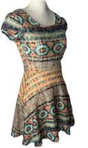 Love Fire Dress Lace Cap Sleeve Colorful Geometric Boho Open Back Size XS - £9.48 GBP