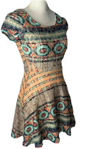 Love Fire Dress Lace Cap Sleeve Colorful Geometric Boho Open Back Size XS - £8.92 GBP