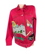 Diane Gilman Red Denim Jean Jacket Hollywood Star Sequin Embroidered Rhi... - $782.05 MXN