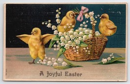 Joyful Easter Greetings Chics with Lily of The Valley In Basket Postcard V29 - £3.94 GBP