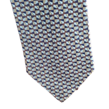Jos A Bank Men&#39;s 100% Silk Tie Brown Blue Geometric Pattern Made in Italy - £3.17 GBP