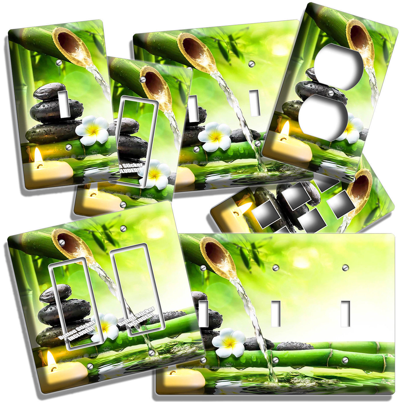 FENG SHUI STONES BAMBOO WATER SERENITY LIGHT SWITCH OUTLET WALL PLATE ROOM DECOR