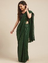 Indio Tradicional Fiesta Ropa Lentejuelas Puro Georgette Saree- Adornado Estilo - £47.90 GBP