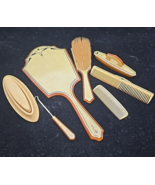 Lucite Celluloid Art Deco Vanity Dresser Set Antique Vintage 7-Piece Mir... - $518.18 MXN