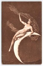 Art Nouveau Goddess On Crescent Moon Woman Starry Night Sky Fantasy Postcard A36 - £31.93 GBP