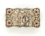 Sterling Belt Buckle w/Applied 14k Gold Flowers Lab-Created Ruby w/&quot;M&quot; (... - £504.07 GBP