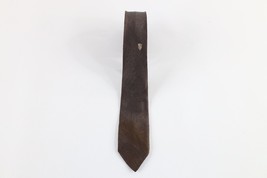 Vintage 30s 40s Distressed Rayon Gabardine Crest Skinny Neck Tie Brown USA - £31.10 GBP