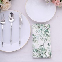 20 Green White Paper Disposable Dinner Napkins Leaves Design Party Decorations G - £10.33 GBP