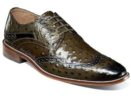 Stacy Adams Gennaro Wingtip Oxford Ostrich Print Leather Olive 25537-303 - £78.52 GBP