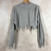 RUE 21 Women&#39;s Taupe Beige Shredded Distressed Streetwear Fashion Sweater SMALL - £10.30 GBP