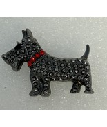 Vintage Scottish Terrier Brooch – Black Enamel Dog Pin with Red Collar - $17.77