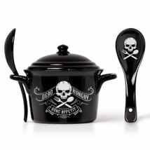 Alchemy Gothic China MRB3 Bone Appetit Bowl Lid &amp; Spoon Set Oven Microwave Skull - £27.17 GBP