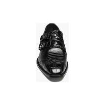 25458 Stacy Adams Leather Shoes Toscano Double Monk Strap Black Navy image 5