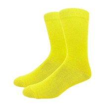 Solid Color Crew Cotton Dress Socks - Yellow - £4.57 GBP