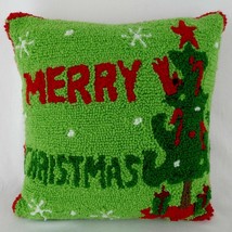 Merry XMAS Needlepoint Pillow Snowflake Tree Cardinal Holiday Red 13&quot; Throw Vtg - £7.92 GBP