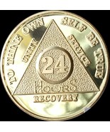24 Hours AA Medallion 24k Gold Plated Alcoholics Anonymous Sobriety Chip - $16.99