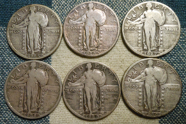 6 Full Date Standing Liberty Silver Quarters 1925 1926-D 1927 1928 1929 1930 - £61.11 GBP