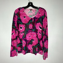 Talbots XL Cardigan Sweater Pink Floral Print Long Sleeve Lightweight Bo... - $23.00