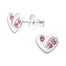 Silver Heart Earrings 925 Silver Stud Earrings with Rose Crystals - £11.02 GBP