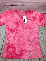 Summer V neck tie dye loose casual T shirt short sleeved Pink - £12.69 GBP
